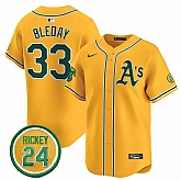 Men's Oakland Athletics #33 JJ Bleday Yellow 2024 Limited With Rickey Henderson Patch Stitched Jersey Dzhi,baseball caps,new era cap wholesale,wholesale hats